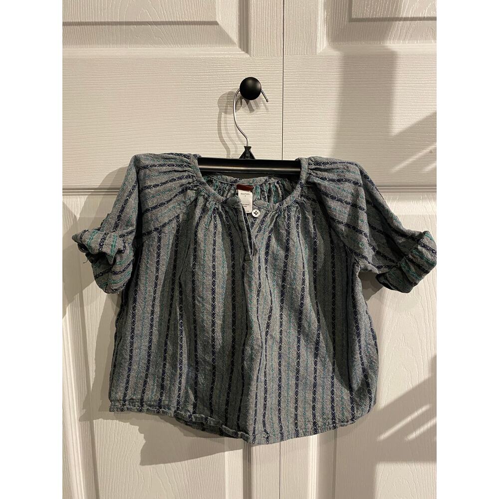 Tea Collection Girls Size 4 Gray Teal Stripe Peasant Blouse